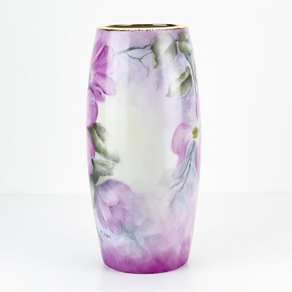 International Porcelain Art Teachers Hand Painted Pink Flowers Floral Vase - Picture 2 of 12